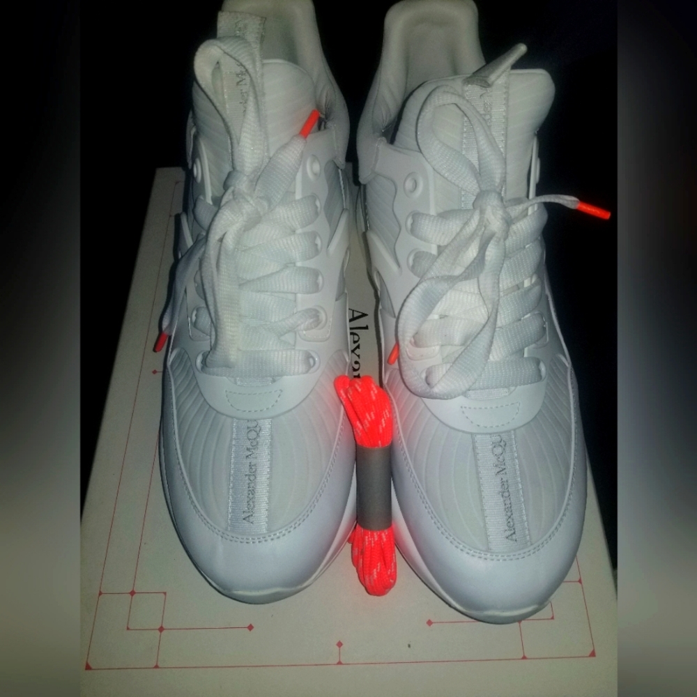 White and Orange Alexander Mcqueen Oversized runner sneakers.